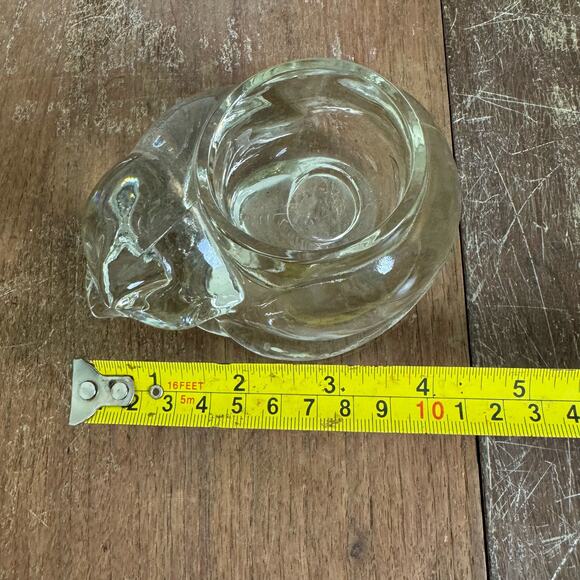 Avon Vintage Sleeping Cat Crystal Glass Votive Tea Lite Candle Holder HEAVY - Picture 8 of 8